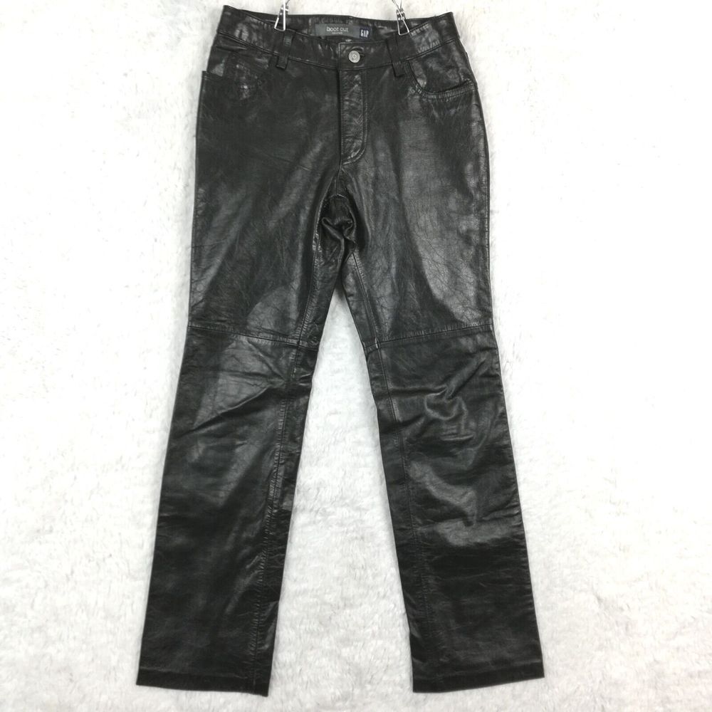 Vtg Gap Womens Pants Leather Boot Cut Black Mid Rise Y2K Rockability Goth 1
